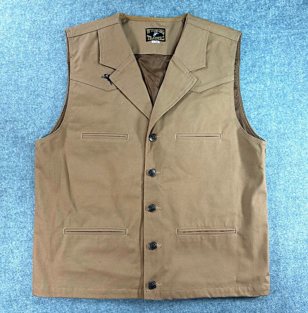 Wyoming Traders L Tall Western Vest Tan Canvas Cowboy Ranch Bucking Bronco